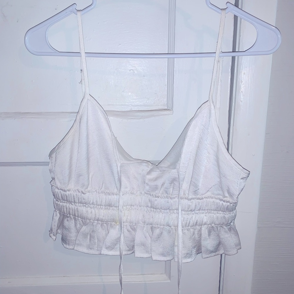 White cropped satin peplum top sz M